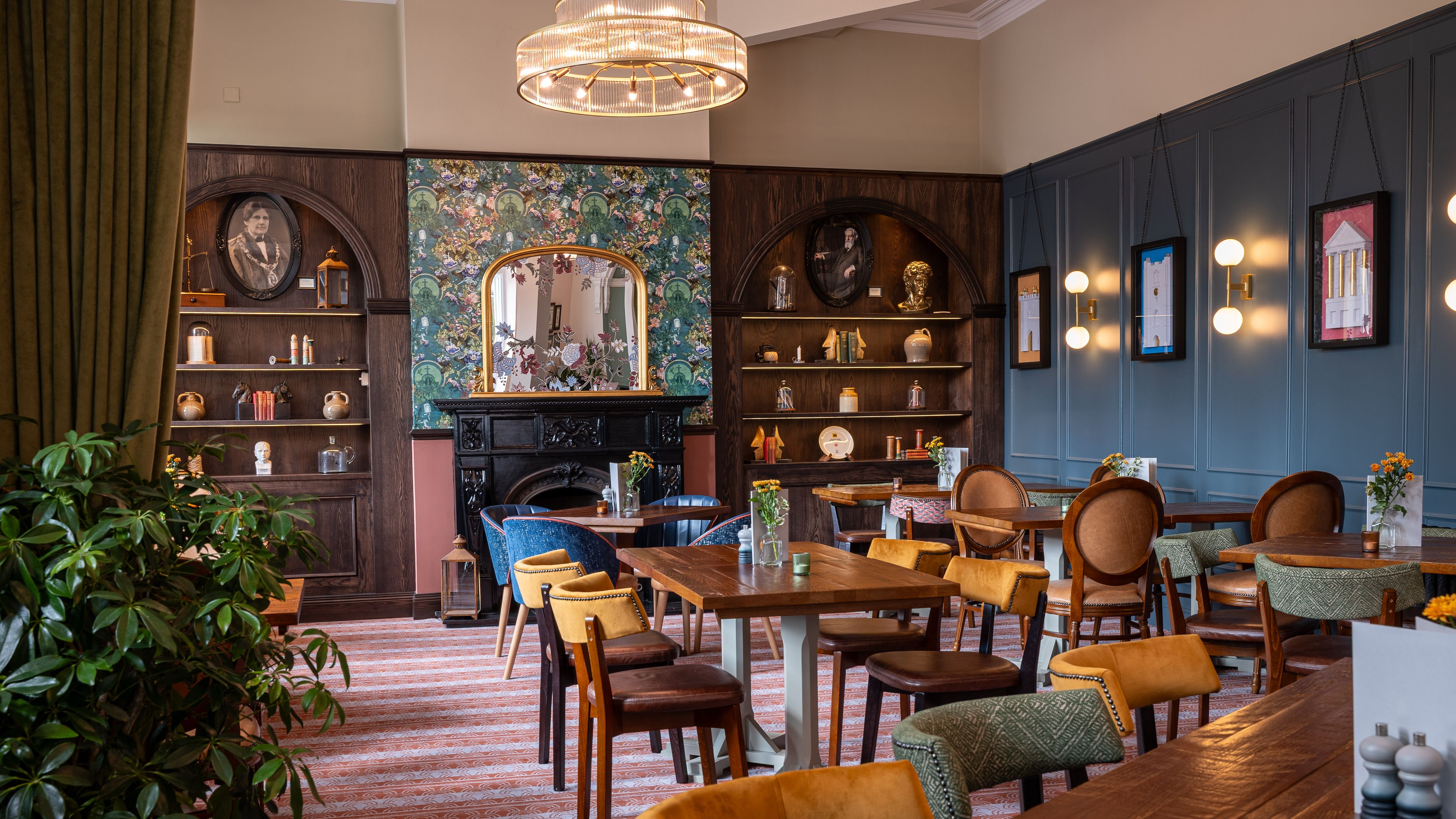 restaurant seating with character details