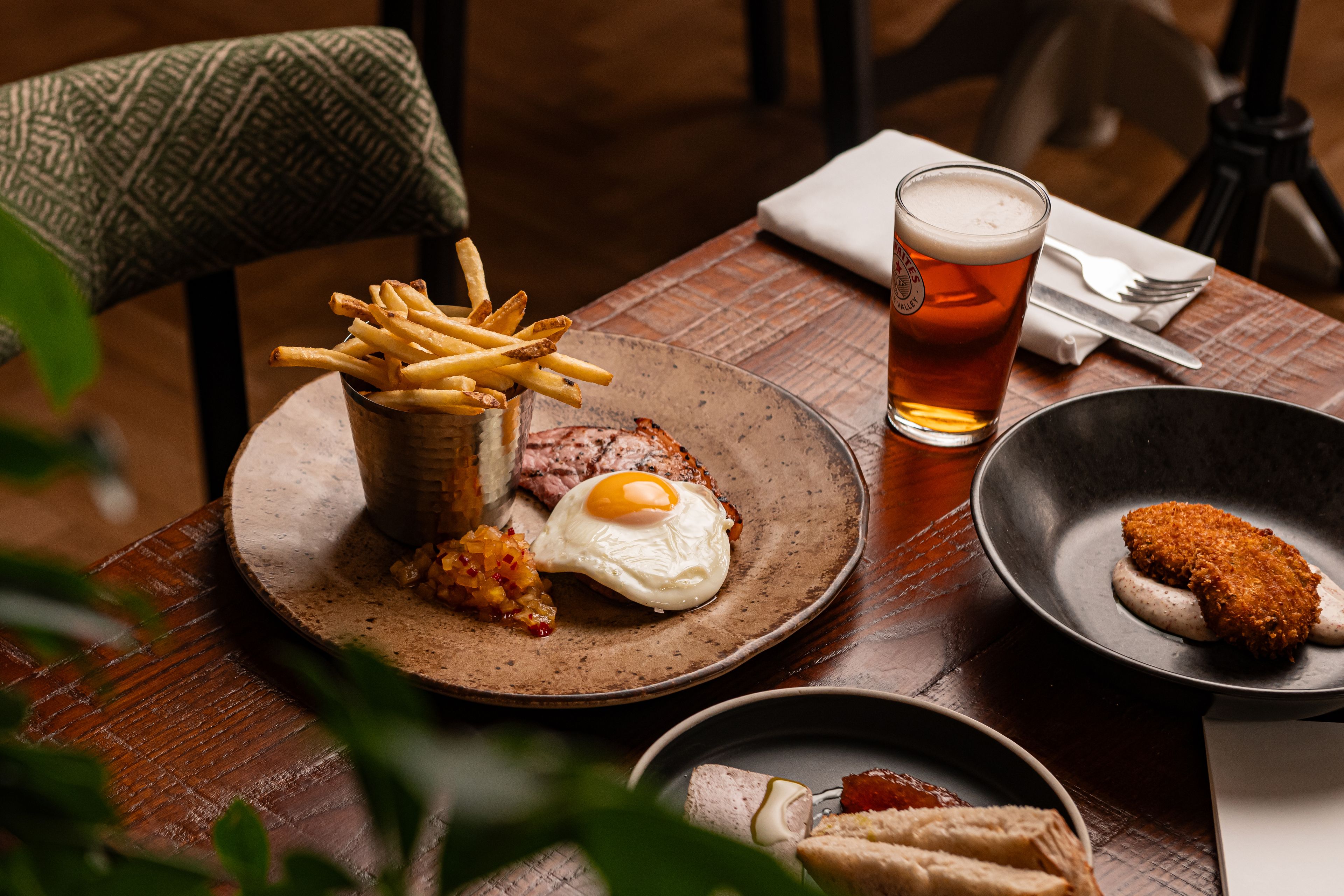 Gammon, egg and chips lunch dish