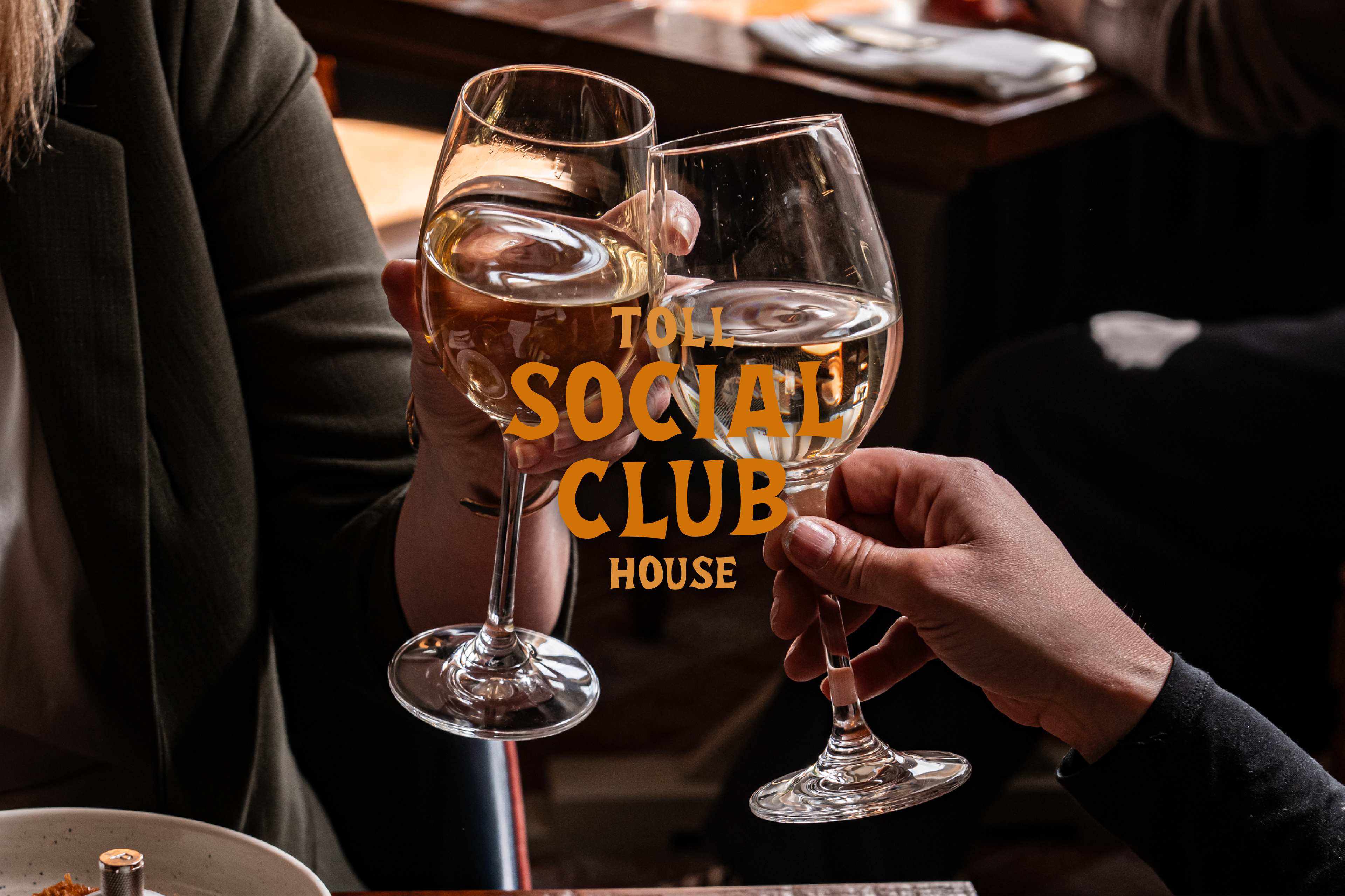 wine glasses clinking, toll house social club